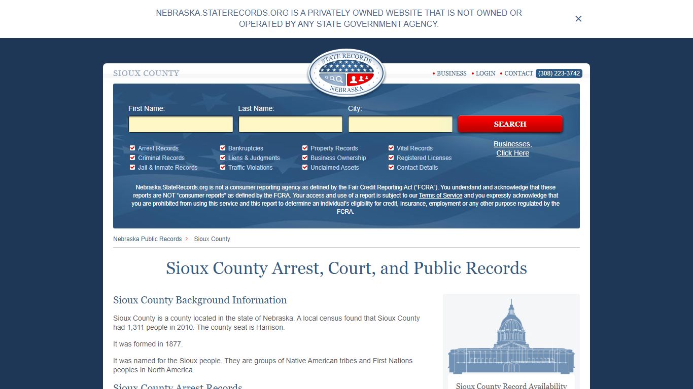 Sioux County Arrest, Court, and Public Records