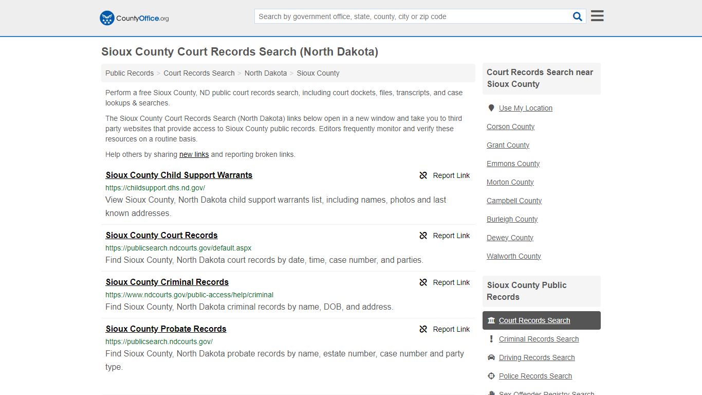 Sioux County Court Records Search (North Dakota) - County Office